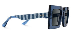 Tiffaney Blue Square Sunglasses with Denim Striped Temples
