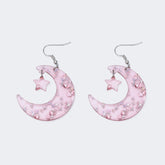 Pink Crystal Moon Earrings with Sparkling Stars