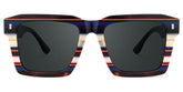 Large Square Frame Sunglasses With Blue and White Stripes