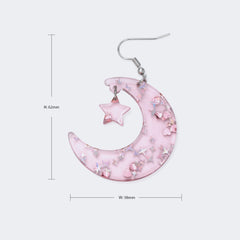 Pink Crystal Moon Earrings with Sparkling Stars