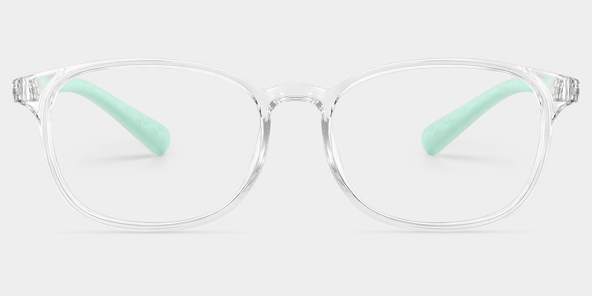 Kids Rectangle Crystal Green Amaker Frame Glasses | Zeelool