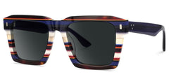Large Square Frame Sunglasses With Blue and White Stripes