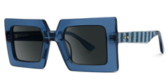 Tiffaney Blue Square Sunglasses with Denim Striped Temples