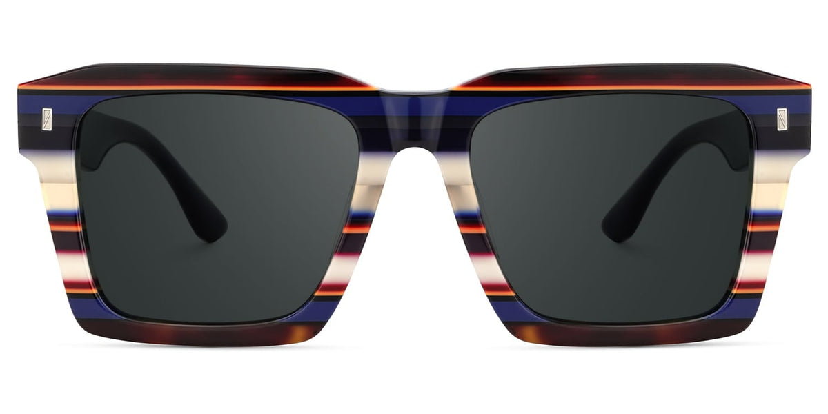 Large Square Frame Sunglasses With Blue and White Stripes