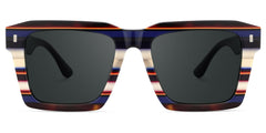 Large Square Frame Sunglasses With Blue and White Stripes