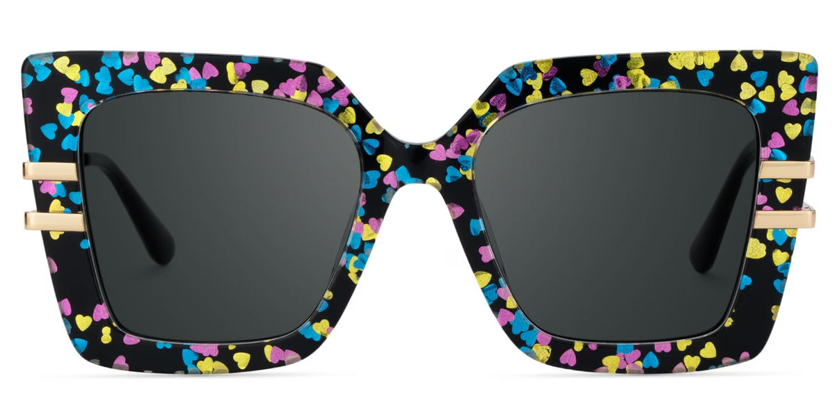 Square Frame Fashion Sunglasses With Colorful Shiny Heart